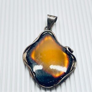 Vintage Unique Organic Amber and Sterling Pendant